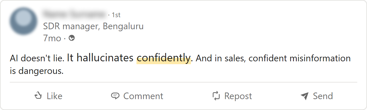A LinkedIn post, name hidden