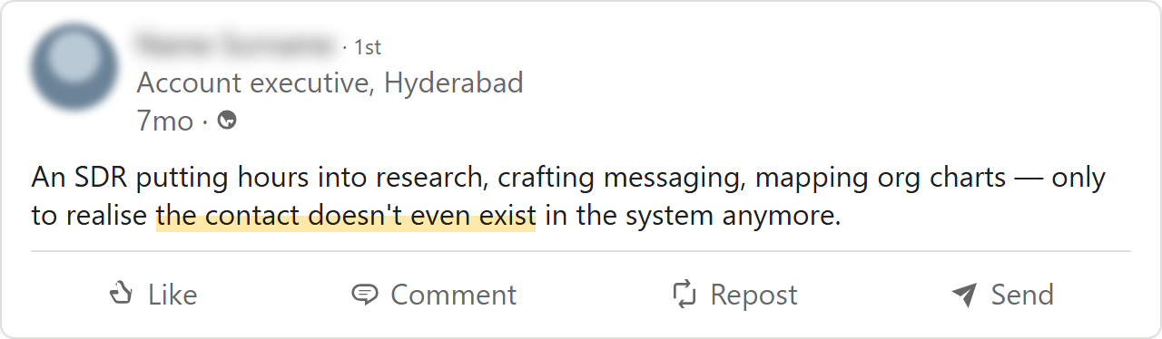 A LinkedIn post, name hidden